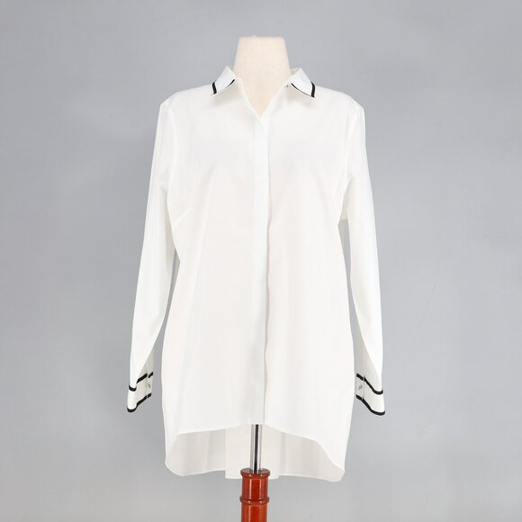 NWT CHICO'S No Iron Cotton Contrast Trim Tunic Shirt Optic White Size 3 (XL/16) - Picture 7 of 10